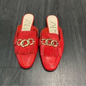 Zara red mules with gold detail. Size 40 US size 10